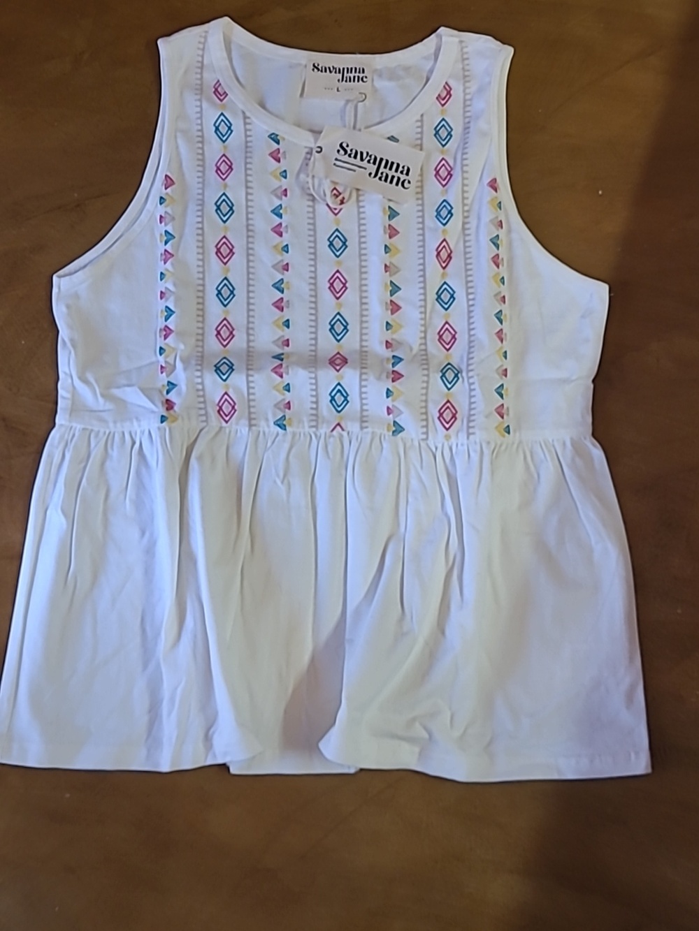 Savanna Jane White Top with Colorful Embroidery Size L